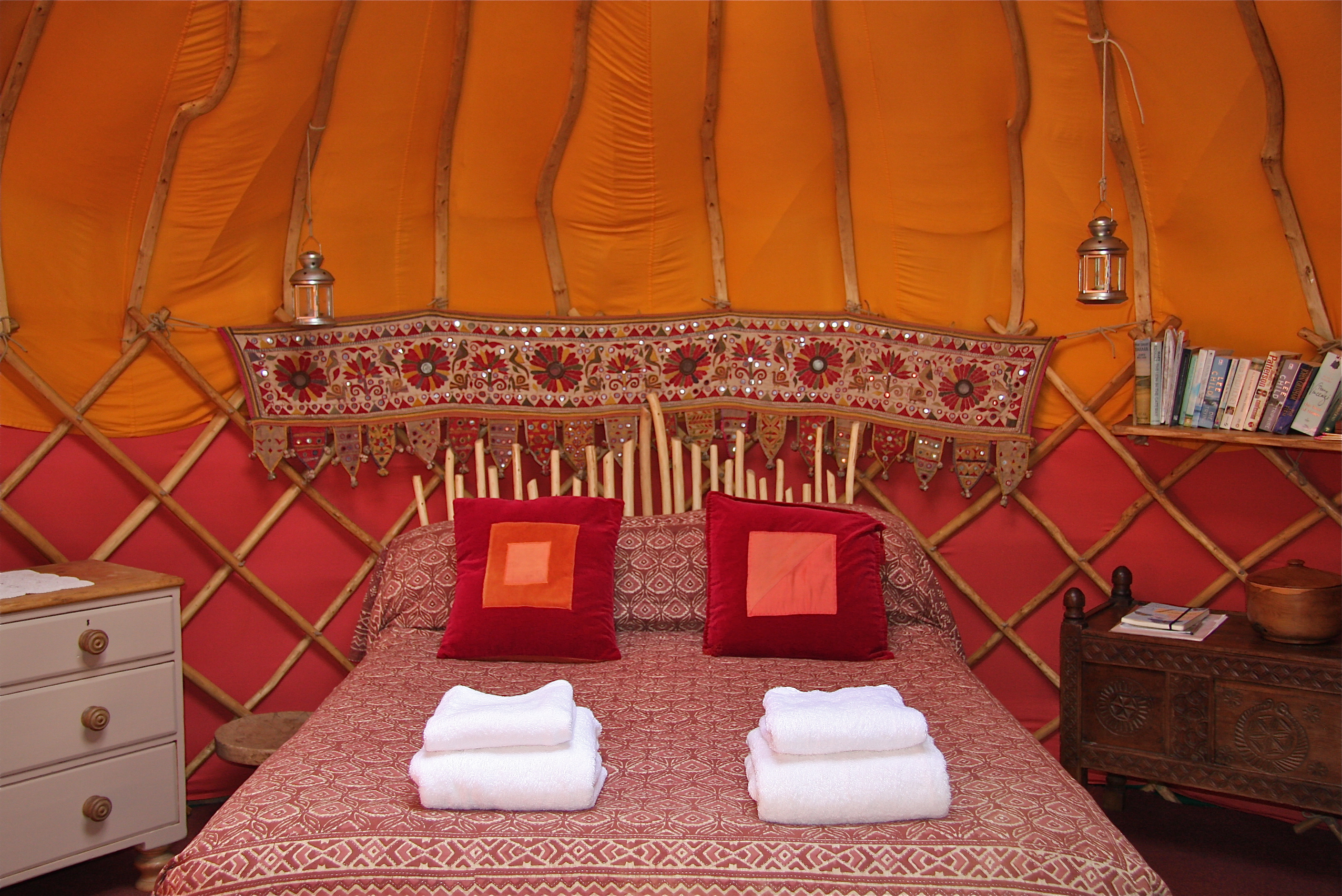 Interior of the Green Man Yurt,  a quiet retreat for one or two people
