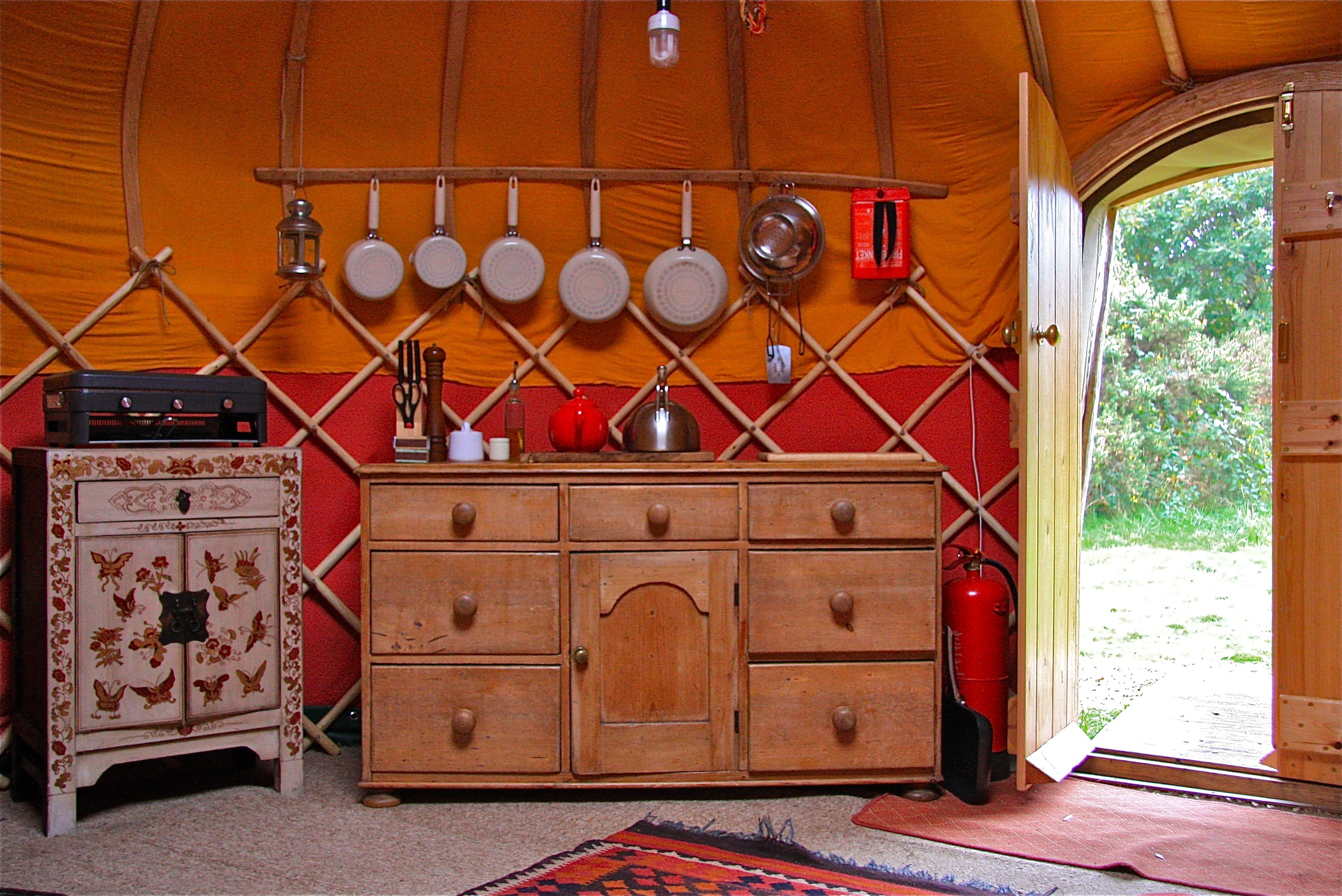 Kitchen area in the Oak Wood yurt